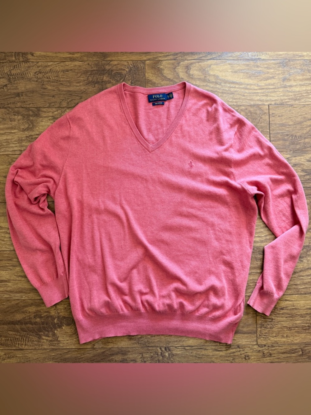 Polo Ralph Lauren Pima Cotton V-Neck Sweater Pink Men XL